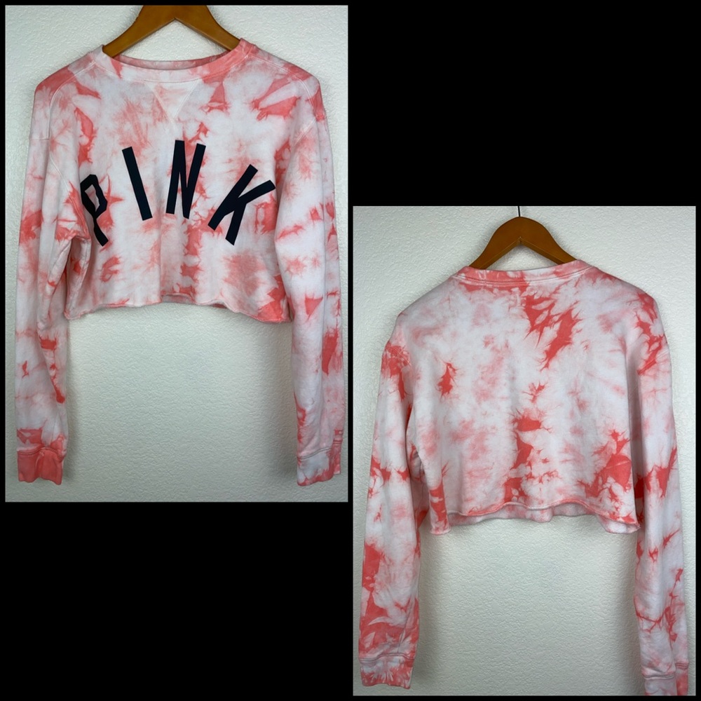 VS PINK Coral Tie Dye Pullover Crop Sweatshirt Top - Picture 2 of 7